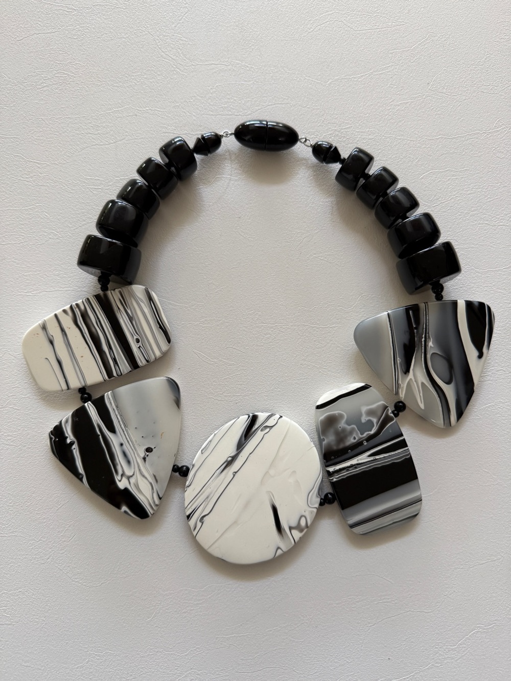 ANGELA CAPUTI Large Resin Statement Necklace, Black & White